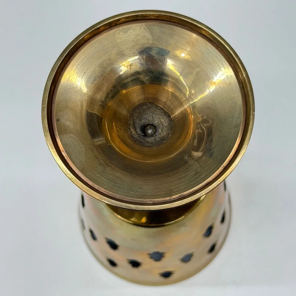 Vintage Brass‎ Christmas Tree Cutout Candle Holder Chalice Pedestal Gold Tone